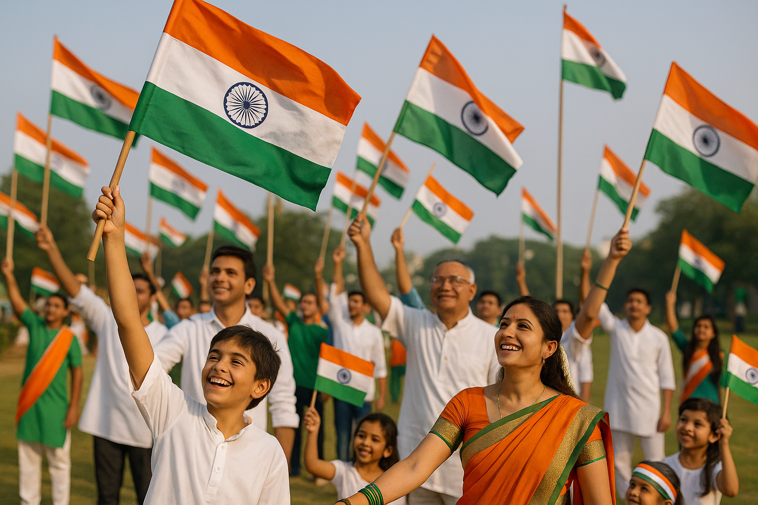 People celebrating Tiranga Celebration 2025 ✦ जहां देखो, वहां तिरंगा: हर दिल में आज़ादी का जश्न ✦