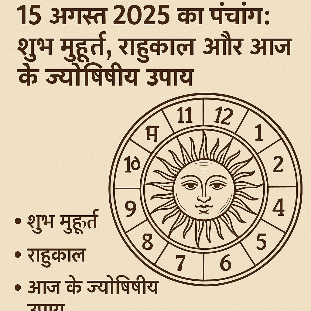 आज का पंचांग – 15 अगस्त 2025 आज की तिथि, वार और मास आज के शुभ मुहूर्त आज का व्रत और पर्व