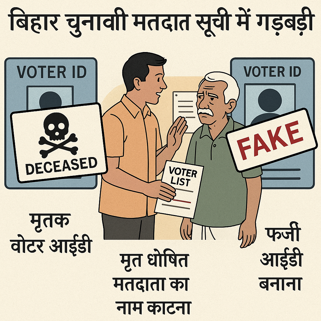बिहार चुनावी मतदाता सूची में गड़बड़ी: मृतक वोटर, फर्जी नाम और डुप्लीकेट आईडी